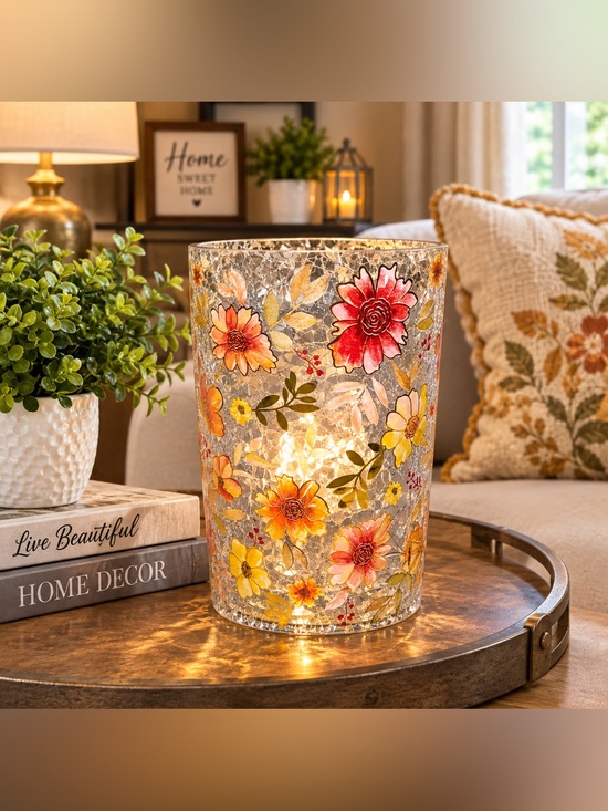 Yankee Candle Other - Floral Glass Candle Holder Fall Color Floral Accents NWOT